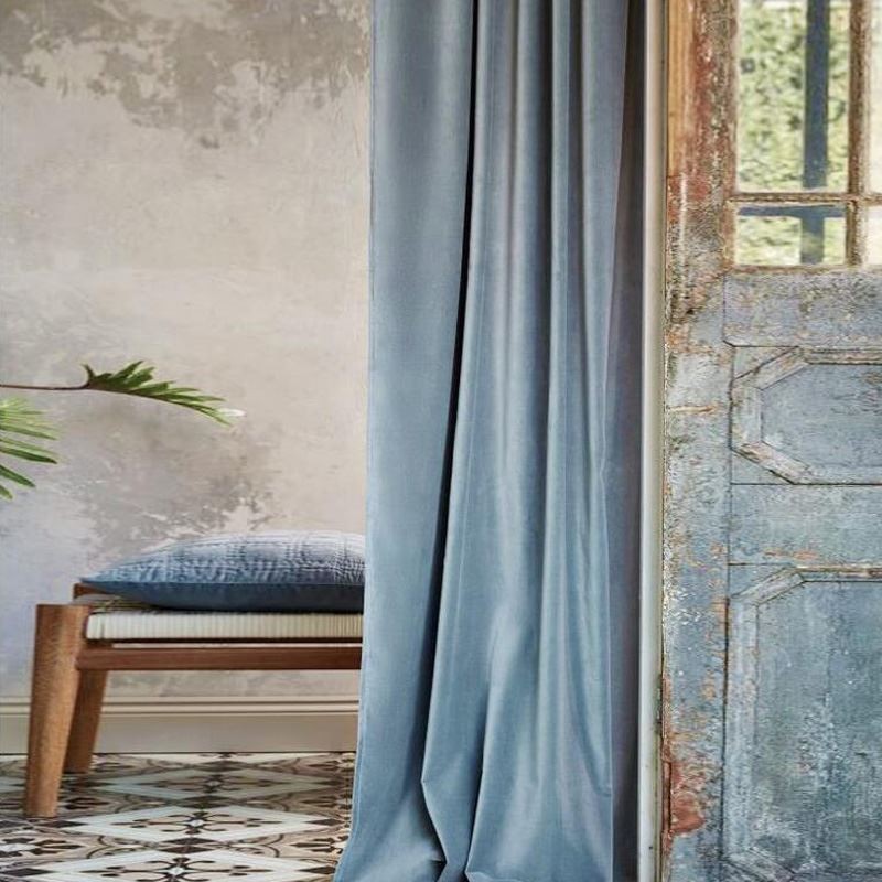 Light Grey Blue Blackout Curtain Made to Measure Curtain Minimalist Solid Color Flannels Fabric Bedroom Living Room