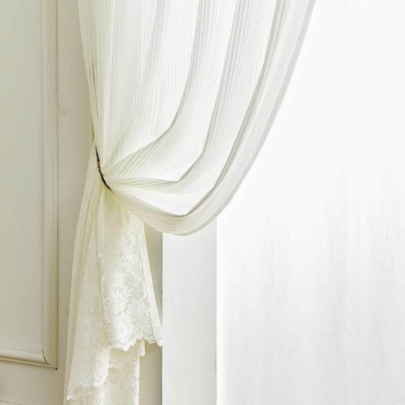Solid Color Lace Sheer Curtain Made to Measure Curtain Panel Voile Bay Window Bedroom