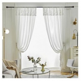 Solid Color Lace Sheer Curtain Made to Measure Curtain Panel Voile Bay Window Bedroom
