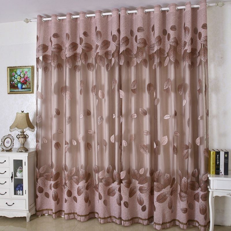 Minimalist Voile Curtain Made to Measure Curtain Panle Refreshing Leaves Jacquard