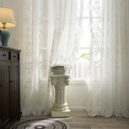 European Embroidered Sheer Curtain Made to Measure Curtain White Tulle Curtains For Living Room Bedroom