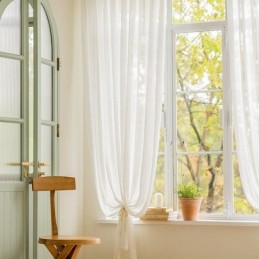 Modern White Sheer Curtains Leaf Tulle For Living Room Bedroom