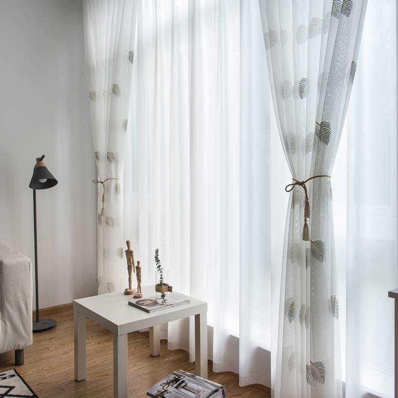 Nordic Simple Sheer Curtain Made to Measure Curtain Rural Leaves White Embroidery Bedroom Living Room Fabric