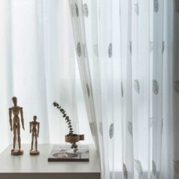 Nordic Simple Sheer Curtain Made to Measure Curtain Rural Leaves White Embroidery Bedroom Living Room Fabric