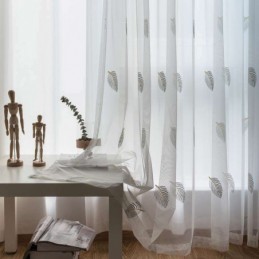 Nordic Simple Sheer Curtain Made to Measure Curtain Rural Leaves White Embroidery Bedroom Living Room Fabric