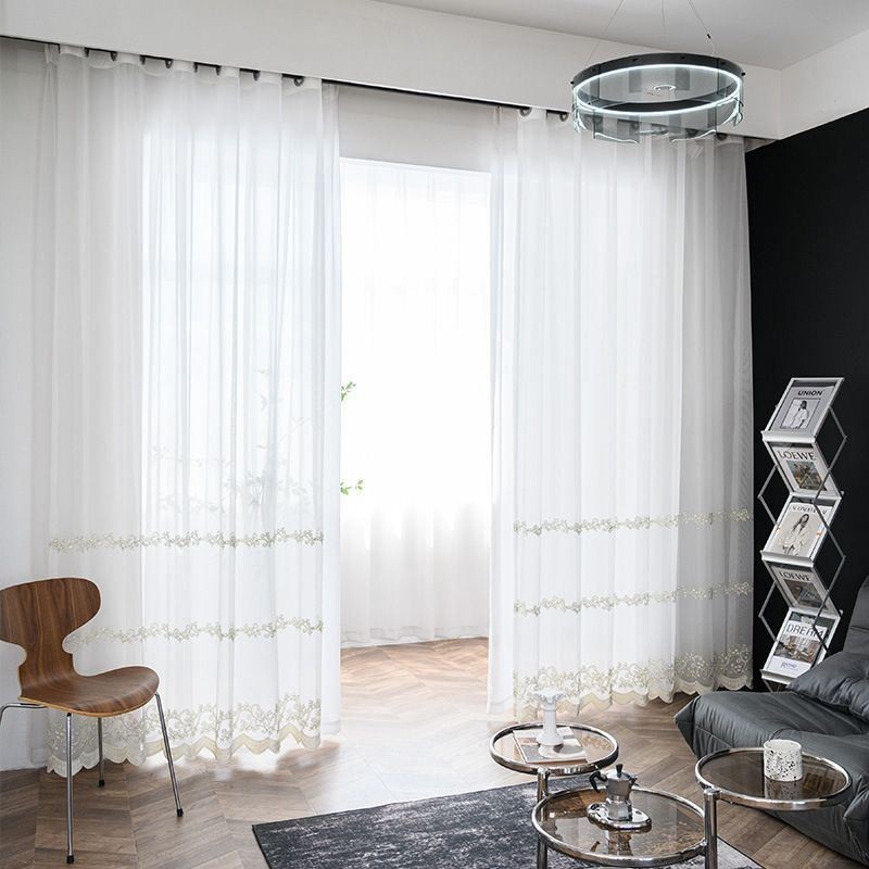 Modern Minimalist Sheer Curtain Made to Measure Curtain Plant Embroidered Tulle Curtains For Living Room Bedroom