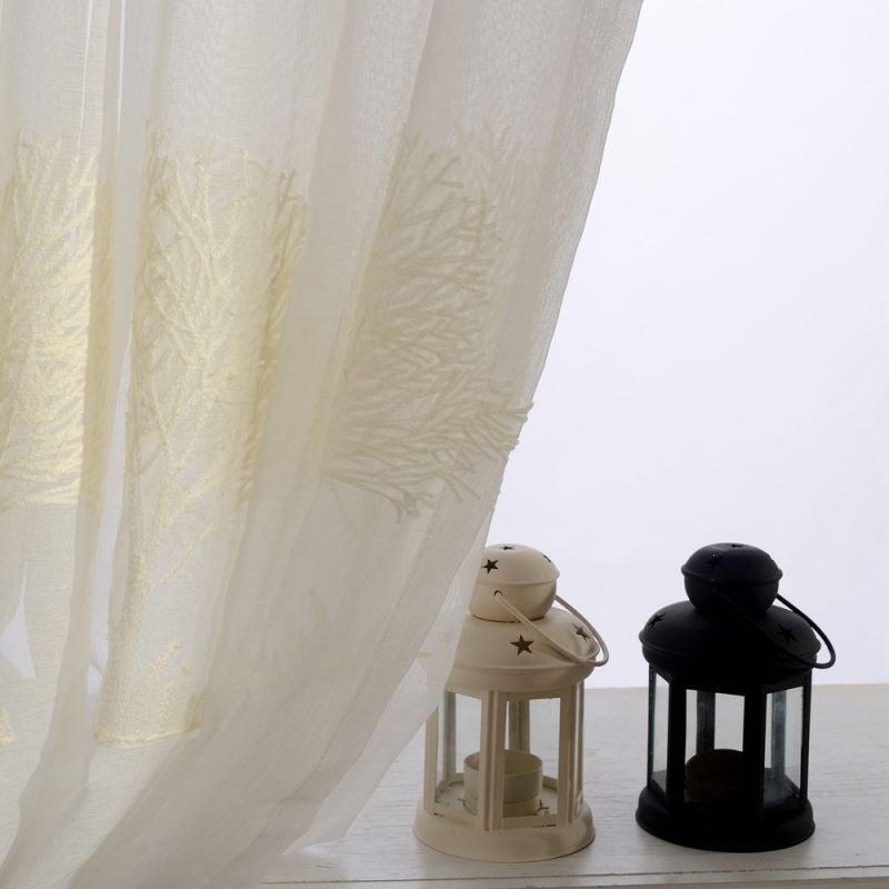 Breathable Sheer Curtain Made to Measure Curtain Tree Texture Embroidery Living Room