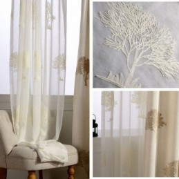 Breathable Sheer Curtain Made to Measure Curtain Tree Texture Embroidery Living Room