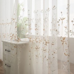 Modern Decorative Sheer Curtain Made to Measure Curtain Plant Embroidered Tulle Curtains For Bedroom