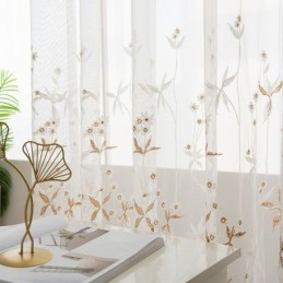 Modern Decorative Sheer Curtain Made to Measure Curtain Plant Embroidered Tulle Curtains For Bedroom