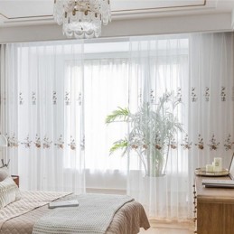Flower Tulle Curtains White Voile Sheer For Living Room
