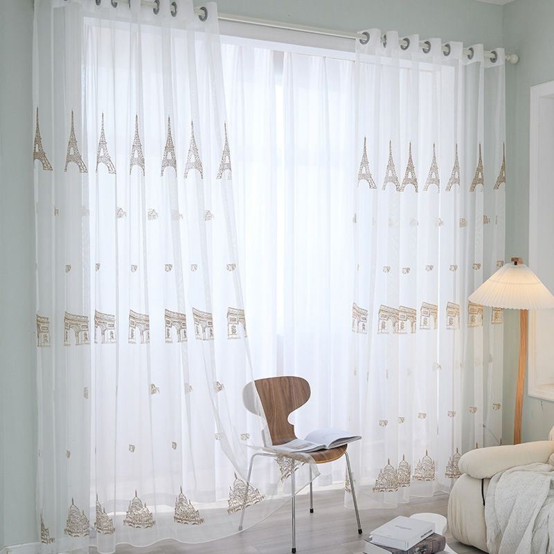 Embroidered Sheer Tulle Curtains Tower Voile Curtain Made to Measure Curtain For Living Room