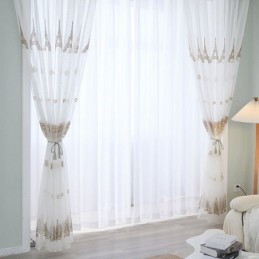 Embroidered Sheer Tulle Curtains Tower Voile Curtain Made to Measure Curtain For Living Room