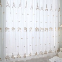 Embroidered Sheer Tulle Curtains Tower Voile Curtain Made to Measure Curtain For Living Room