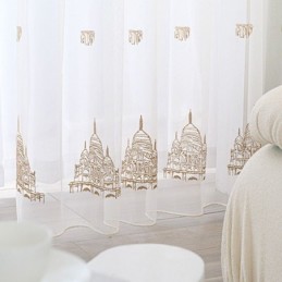 Embroidered Sheer Tulle Curtains Tower Voile Curtain Made to Measure Curtain For Living Room