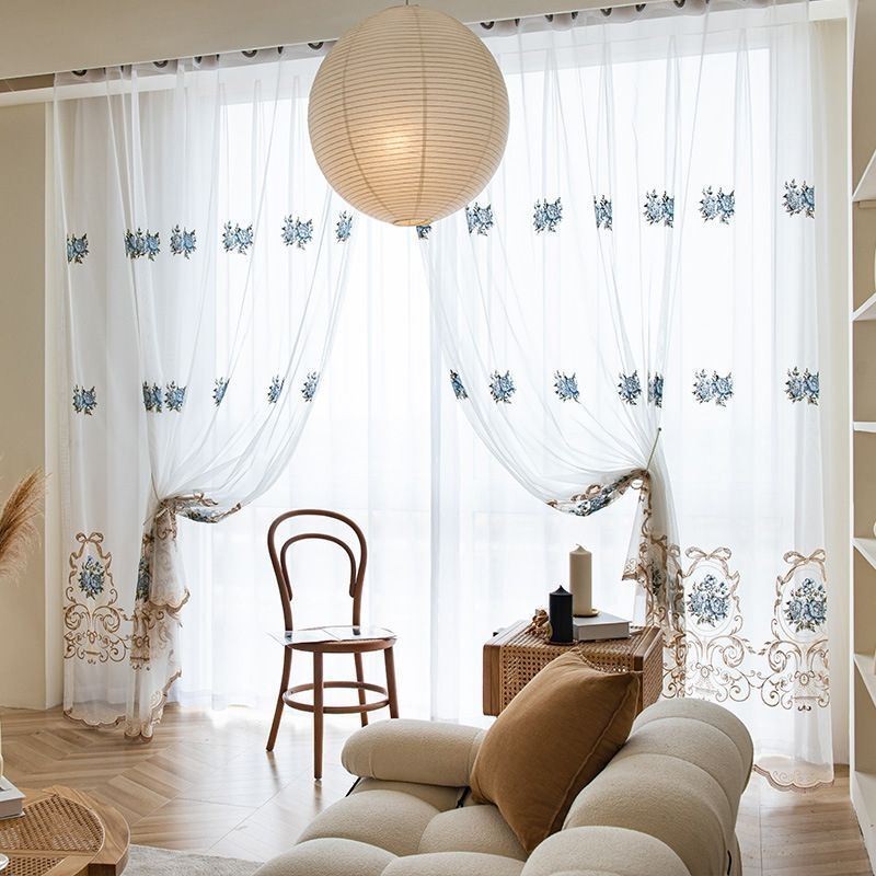 Floral Window Sheer Curtain Made to Measure Curtain Embroidered Tulle For Living Room