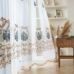 Floral Window Sheer Curtain Made to Measure Curtain Embroidered Tulle For Living Room