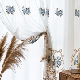 Floral Window Sheer Curtain Made to Measure Curtain Embroidered Tulle For Living Room