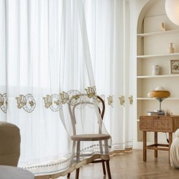 Embroidered Sheer Tulle Curtains Butterfly Voile Curtain Made to Measure Curtain For Living Room