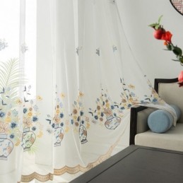 Embroidered Sheer Tulle Curtains Floral Voile Curtain Made to Measure Curtain For Living Room
