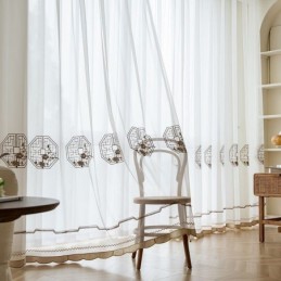 Luxury White Sheer Curtain Made to Measure Curtain Embroidered High Grade Tulle