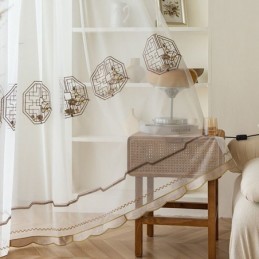 Luxury White Sheer Curtain Made to Measure Curtain Embroidered High Grade Tulle