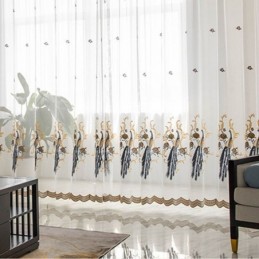 Peacock Embroidery Tulle Curtain Made to Measure Curtain European Luxury Sheer Voile Living Room