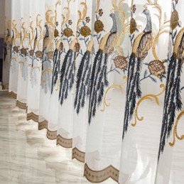 Peacock Embroidery Tulle Curtain Made to Measure Curtain European Luxury Sheer Voile Living Room