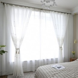 Breathable Sheer Curtain Made to Measure Curtain White All match Embroidery Living Room