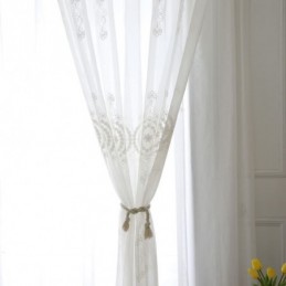 Breathable Sheer Curtain Made to Measure Curtain White All match Embroidery Living Room