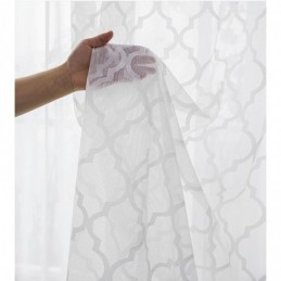 White Geometric Lace Sheer Curtains Panel Living Room Bedroom
