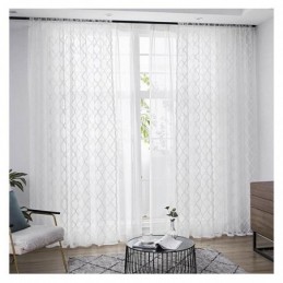 White Geometric Lace Sheer Curtains Panel Living Room Bedroom