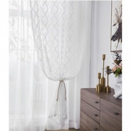 White Geometric Lace Sheer Curtains Panel Living Room Bedroom
