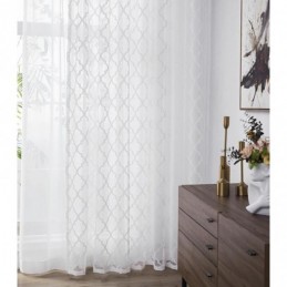 White Geometric Lace Sheer Curtains Panel Living Room Bedroom