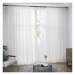 White Geometric Lace Sheer Curtains Panel Living Room Bedroom