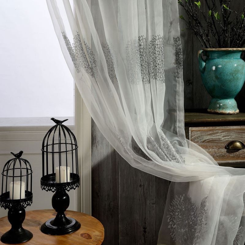 Breathable Sheer Curtain Made to Measure Curtain Flower Cluster Embroidery Living Room