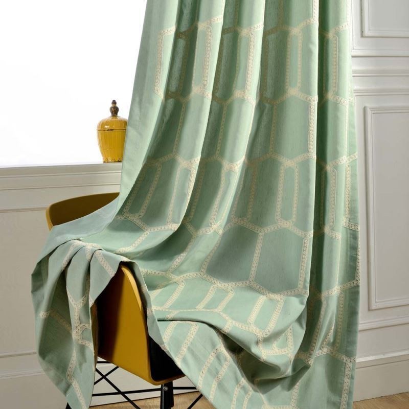 Abstract Semi Blackout Curtain Made to Measure Curtain Honeycomb Embroidery Living Room