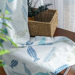 Semi Blackout Curtain Made to Measure Curtain Fish Printed Kids Room Living