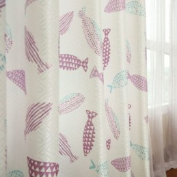 Semi Blackout Curtain Made to Measure Curtain Fish Printed Kids Room Living