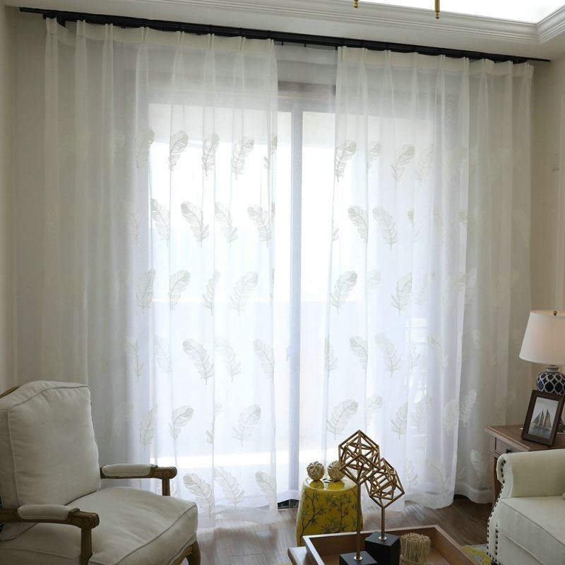 Feather Embroidery Sheer Curtain Made to Measure Curtain Minimalist Voile Living Room Bedroom