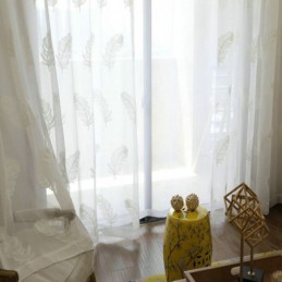 Feather Embroidery Sheer Curtain Made to Measure Curtain Minimalist Voile Living Room Bedroom