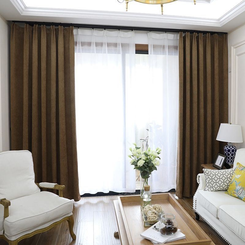 Luxury Solid Curtains Brown Blackout Window For Living Room Bedroom
