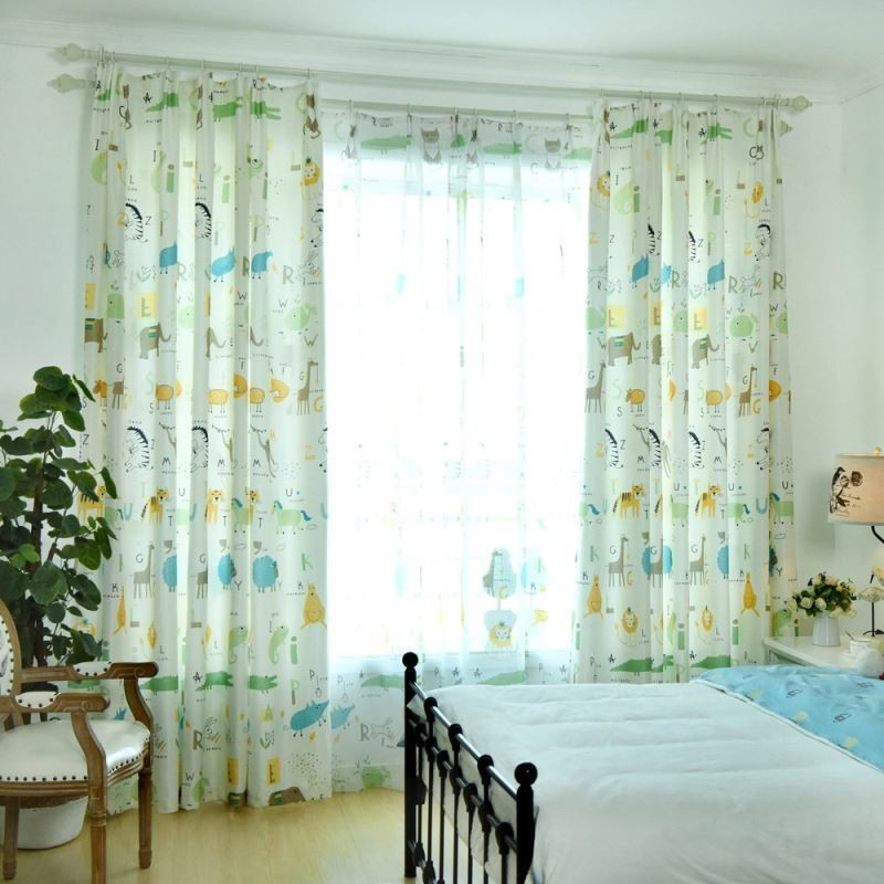 Modern Semi Blackout Curtain Made to Measure Curtain Animals Printed Kids Room
