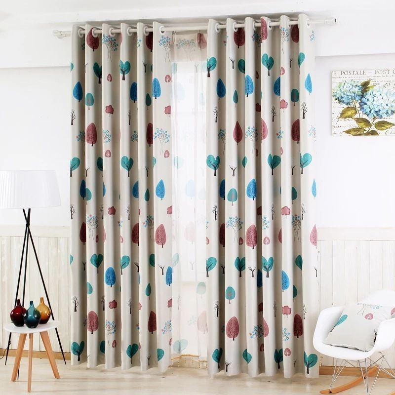 Cute Cartoon Children's Room Curtain Made to Measure Curtain Small Tree Printing Kindergarten