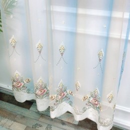 Floral Embroidery Sheer Curtain Made to Measure Curtain Graceful Tulle Drape For Living Room