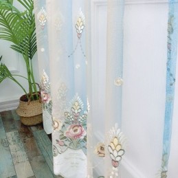 Floral Embroidery Sheer Curtain Made to Measure Curtain Graceful Tulle Drape For Living Room