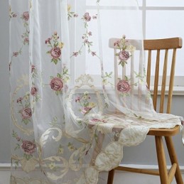 European Embroidered Tulle Curtain Made to Measure Curtain Floral Voile Sheer Living Room