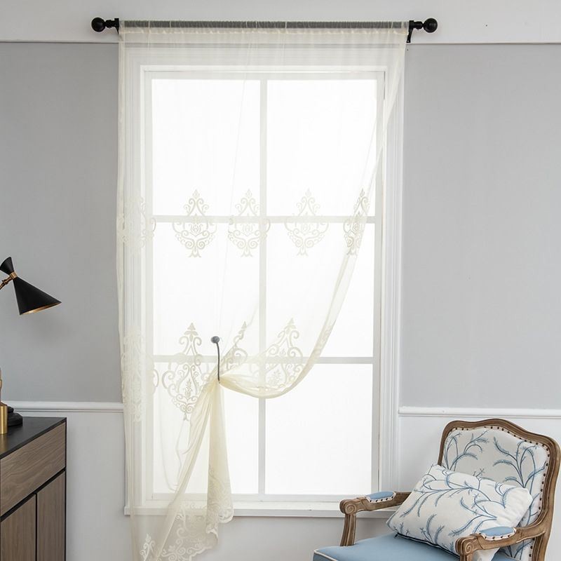 European Embroidered Sheer Curtains Transparent Voile Window Treatment Living Room