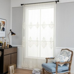 European Embroidered Sheer Curtains Transparent Voile Window Treatment Living Room