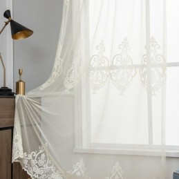 European Embroidered Sheer Curtains Transparent Voile Window Treatment Living Room